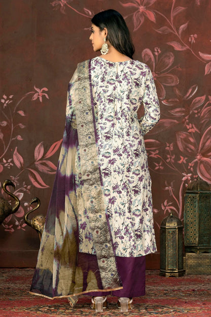 Purple Colour Unstitched Jam Cotton Straight Suit US1161328 A