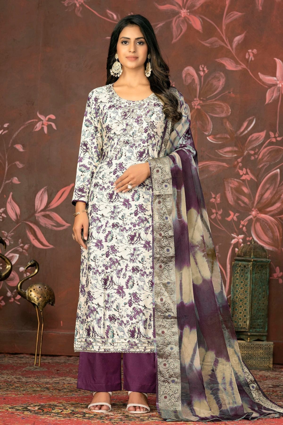 Purple Colour Unstitched Jam Cotton Straight Suit US1161328