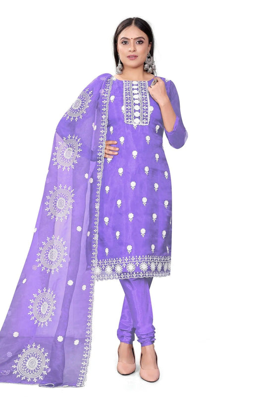 Purple Colour Unstitched Organza Churidar Suit US1160710