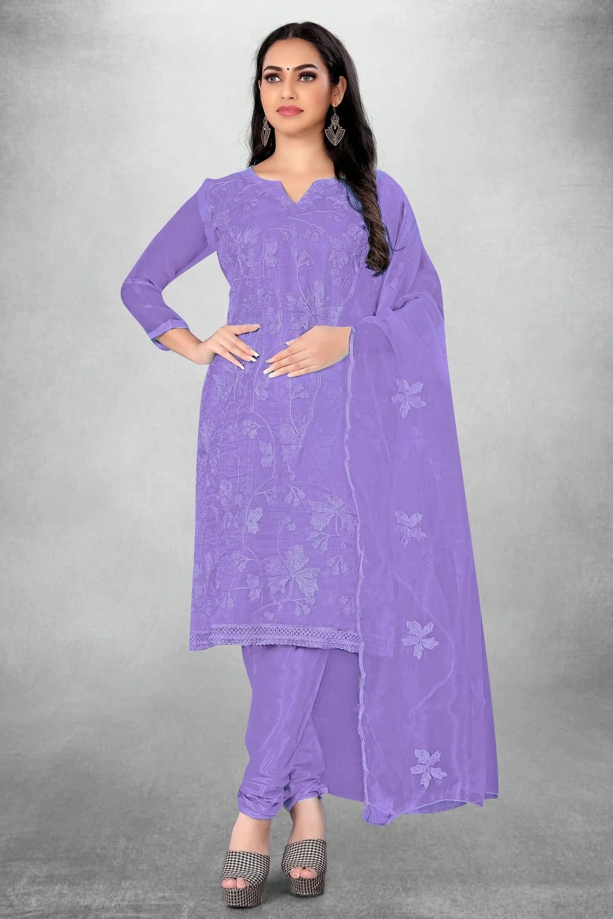 Purple Colour Unstitched Organza Churidar Suit US1160782
