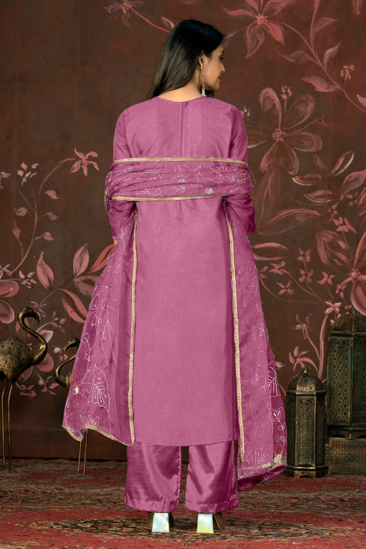 Purple Colour Unstitched Organza Jacquard Straight Suit US1161321 A