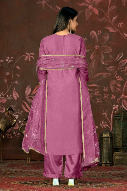 Purple Colour Unstitched Organza Jacquard Straight Suit US1161321 A