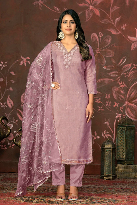 Purple Colour Unstitched Simmar Cotton Pant Style Suit US1161314
