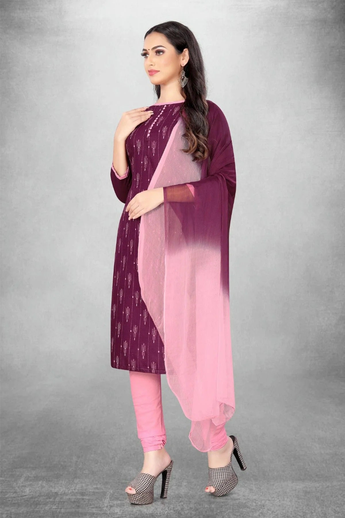 Purple Colour Unstitched Slub Cotton Churidar Suit US1160756 A
