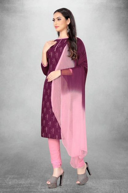 Purple Colour Unstitched Slub Cotton Churidar Suit US1160756 A