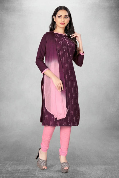 Purple Colour Unstitched Slub Cotton Churidar Suit US1160756