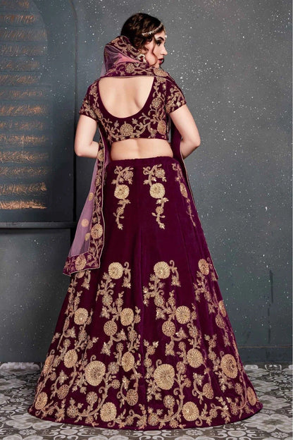 Purple Colour Velvet Lehenga Choli LC1010032 A