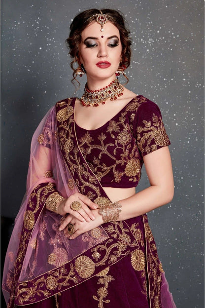 Purple Colour Velvet Lehenga Choli LC1010032 B