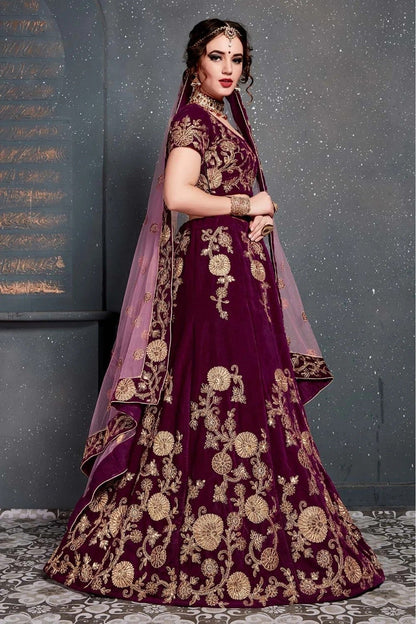 Purple Colour Velvet Lehenga Choli LC1010032 C