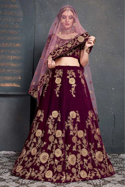 Purple Colour Velvet Lehenga Choli LC1010032 D