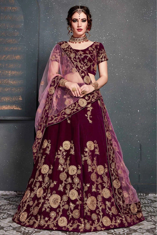 Purple Colour Velvet Lehenga Choli LC1010032
