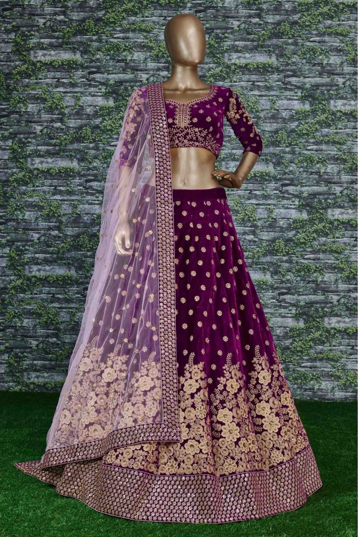 Purple Colour Velvet Lehenga Choli LC1010051 A