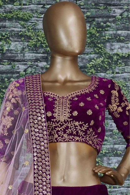 Purple Colour Velvet Lehenga Choli LC1010051 B