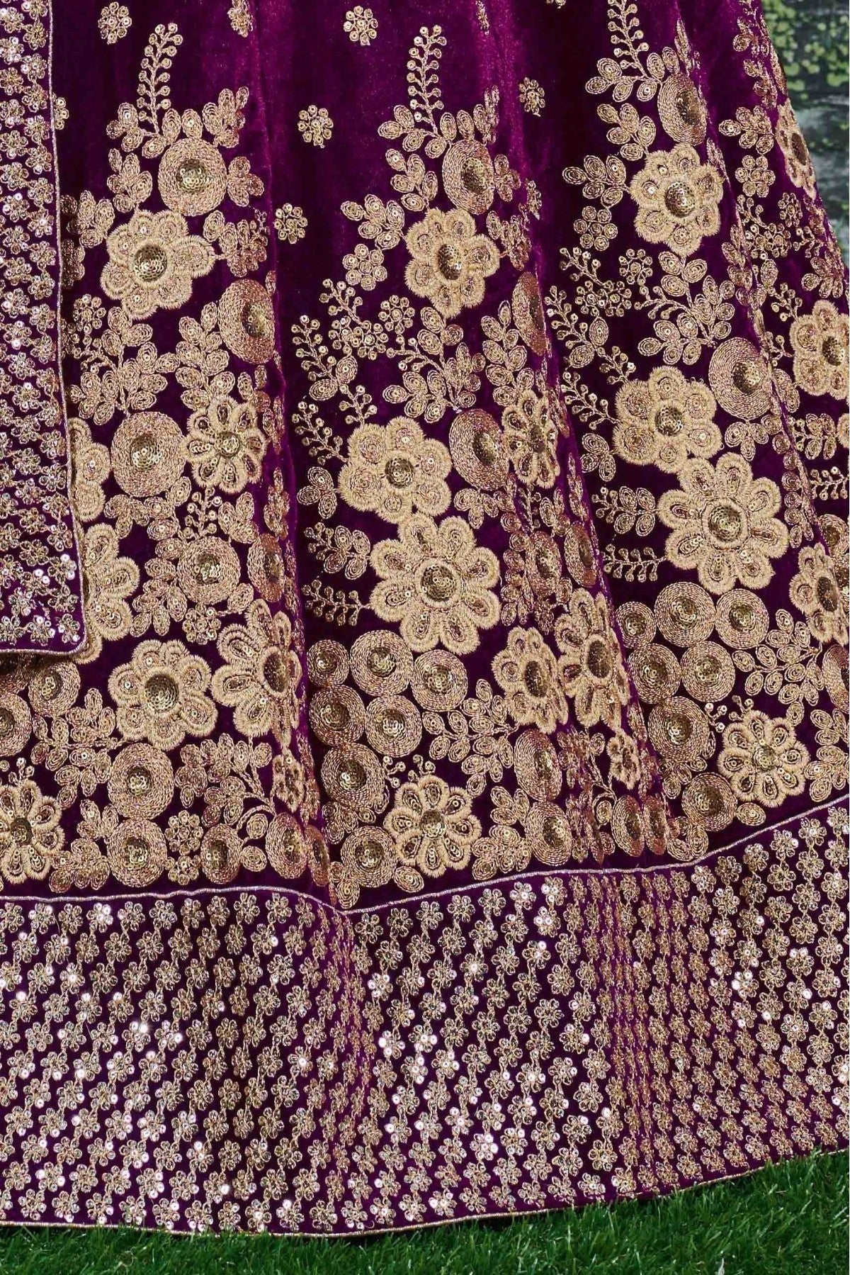 Purple Colour Velvet Lehenga Choli LC1010051 C