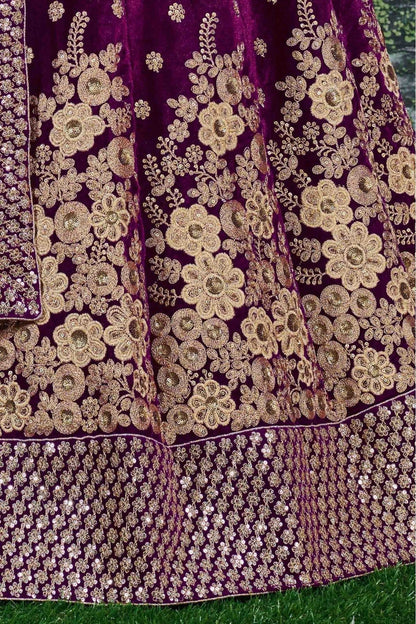 Purple Colour Velvet Lehenga Choli LC1010051 C