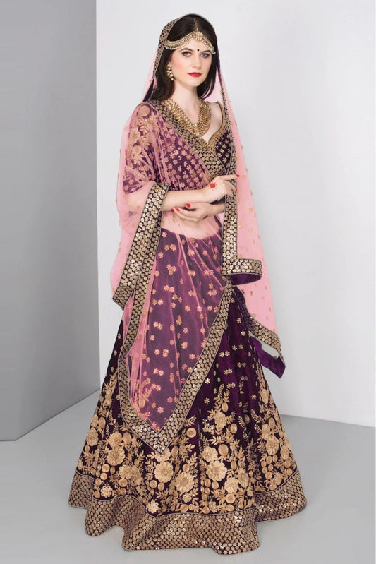 Purple Colour Velvet Lehenga Choli LC1010051