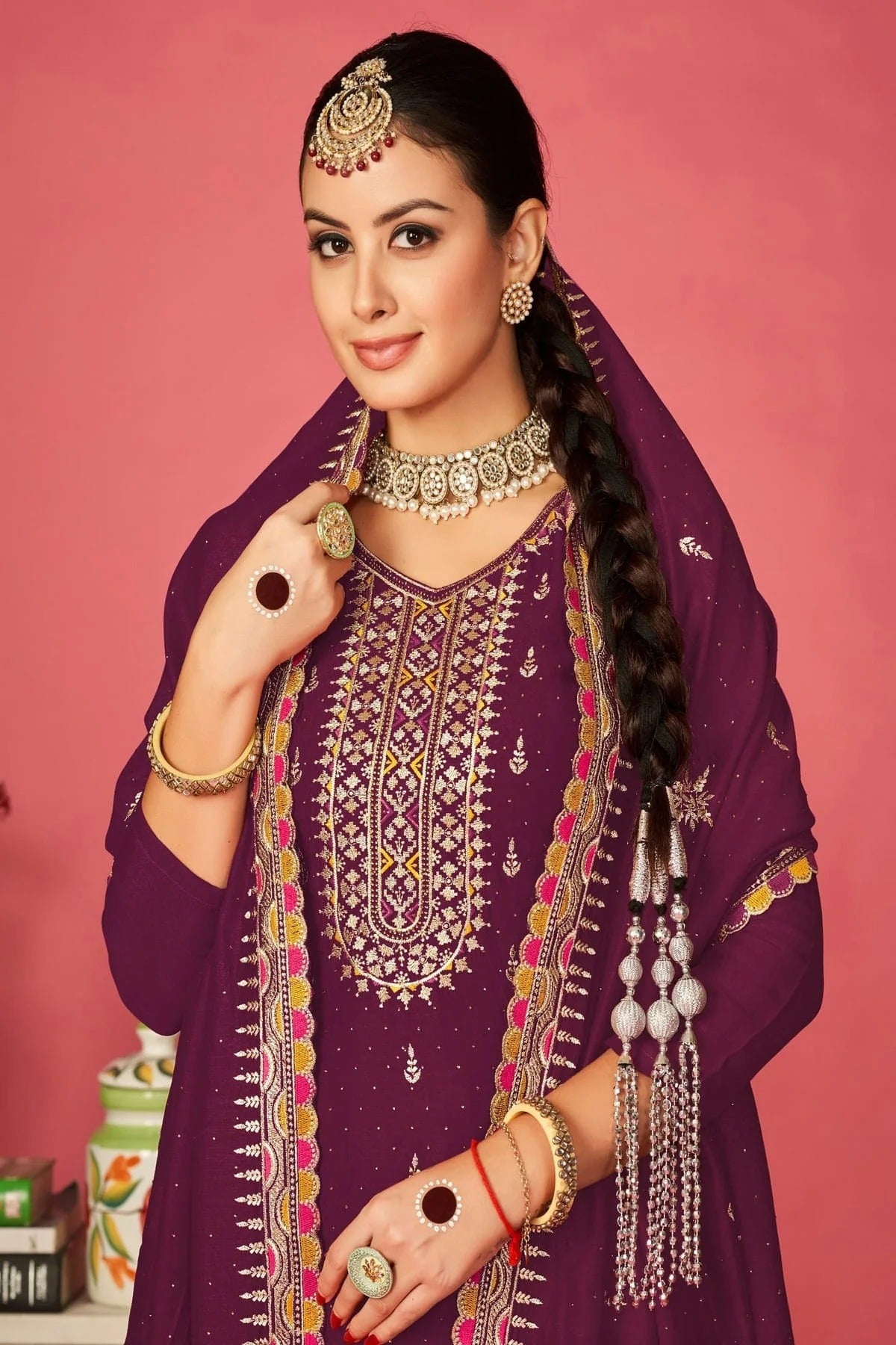 Purple Colour Vichitra Silk Pant Style Suit SM1110591 A