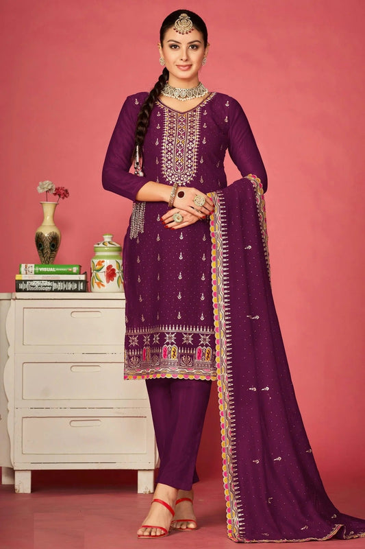 Purple Colour Vichitra Silk Pant Style Suit SM1110591
