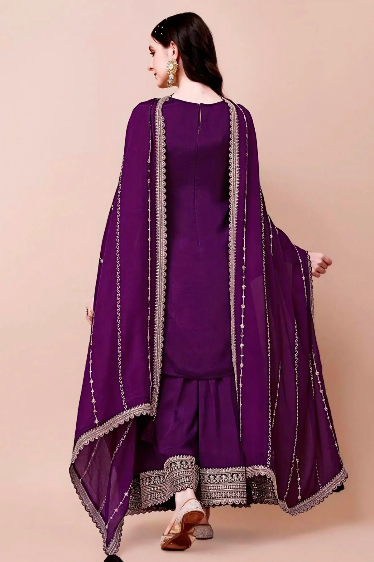 Purple Colour Viscose Chinon Sharara Suit SM1110727 A