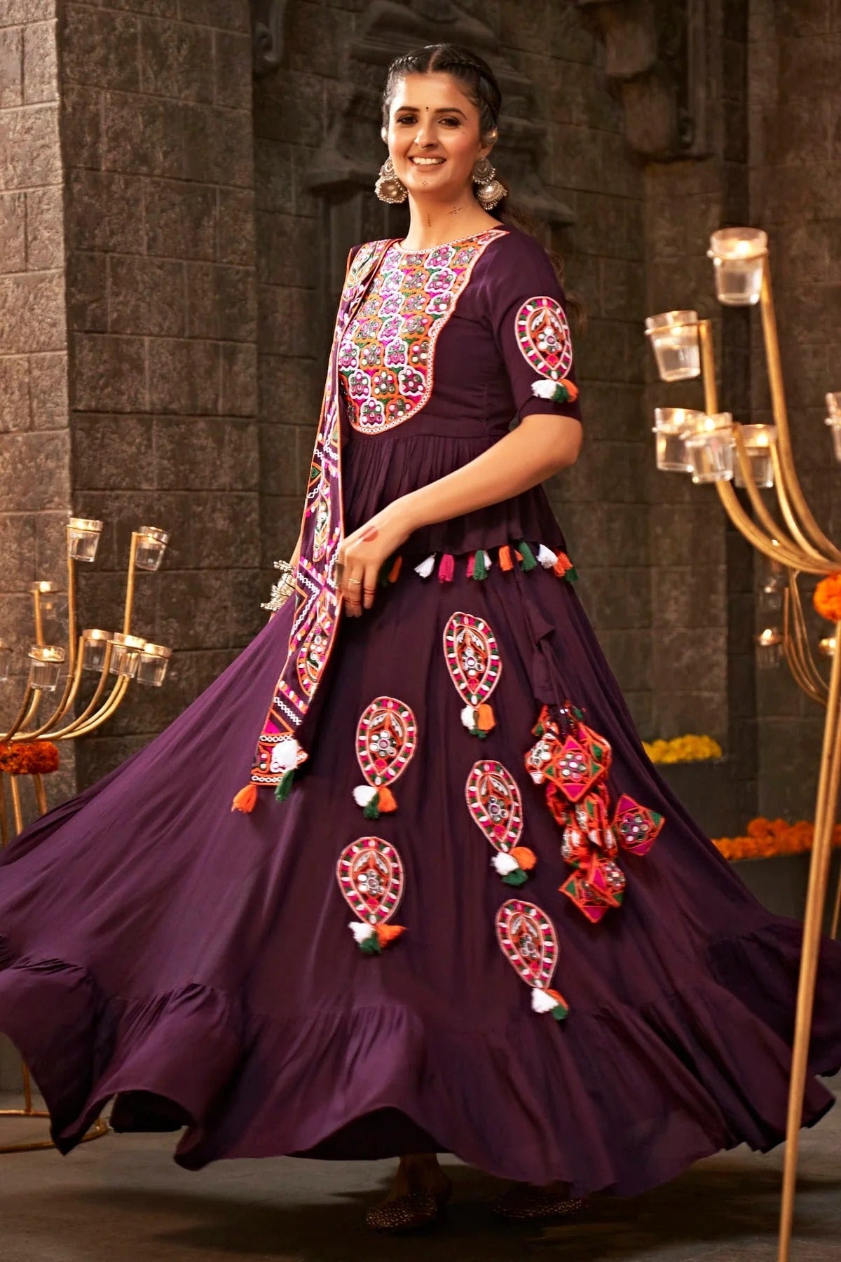 Purple Colour Viscose Rayon Navratri Lehenga LC1150224