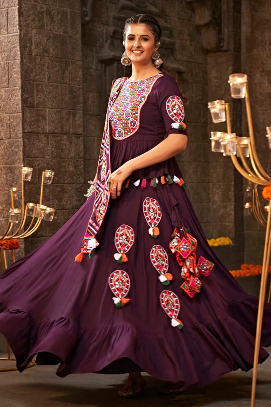 Purple Colour Viscose Rayon Navratri Lehenga LC1150224