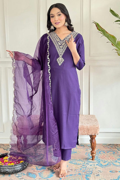 Purple Colour Viscose Rayon Stitched Salwar Suit SS1111962