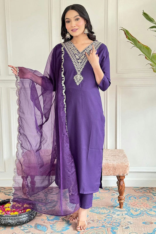 Purple Colour Viscose Rayon Stitched Salwar Suit SS1111962