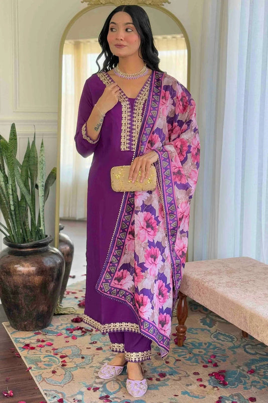Purple Colour Viscose Slub Stitched Suit SS1112889