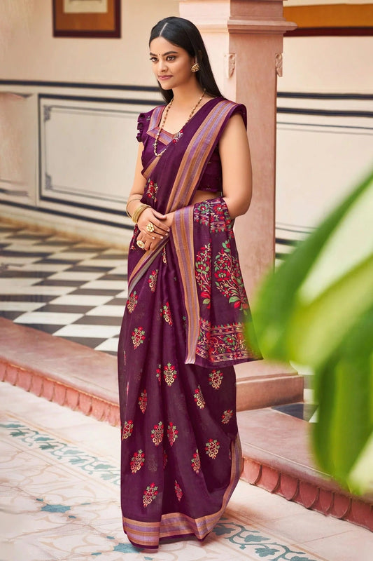 Purple Colour Woven Work Chanderi Saree SD1101296