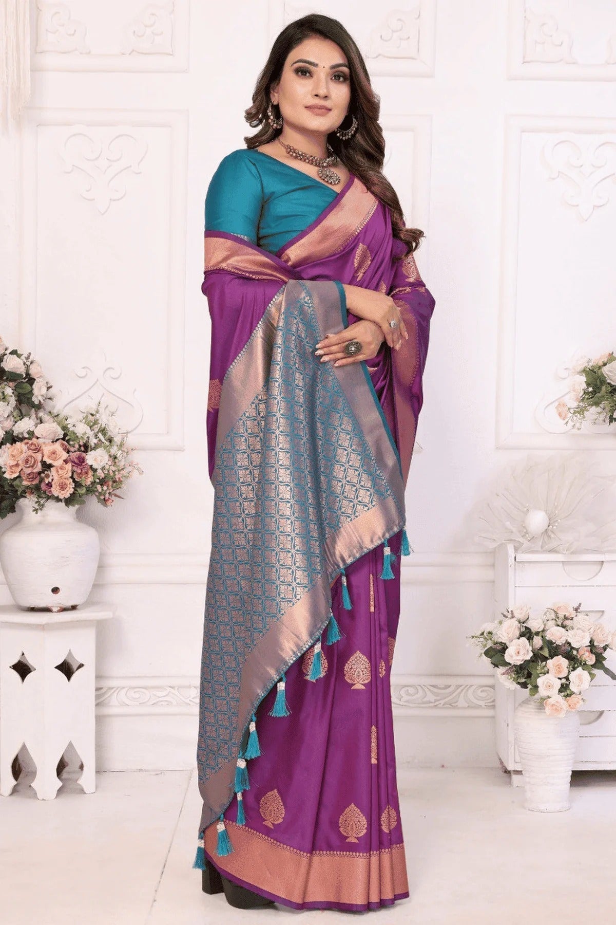 Purple Colour Woven Work Lichi Soft Silk Traditional Saree SD1250315 A