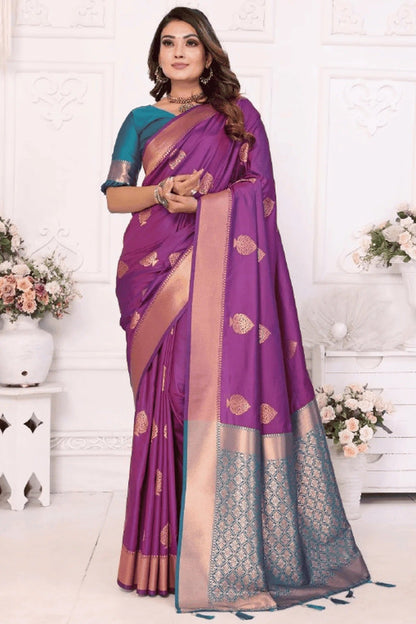 Purple Colour Woven Work Lichi Soft Silk Traditional Saree SD1250315