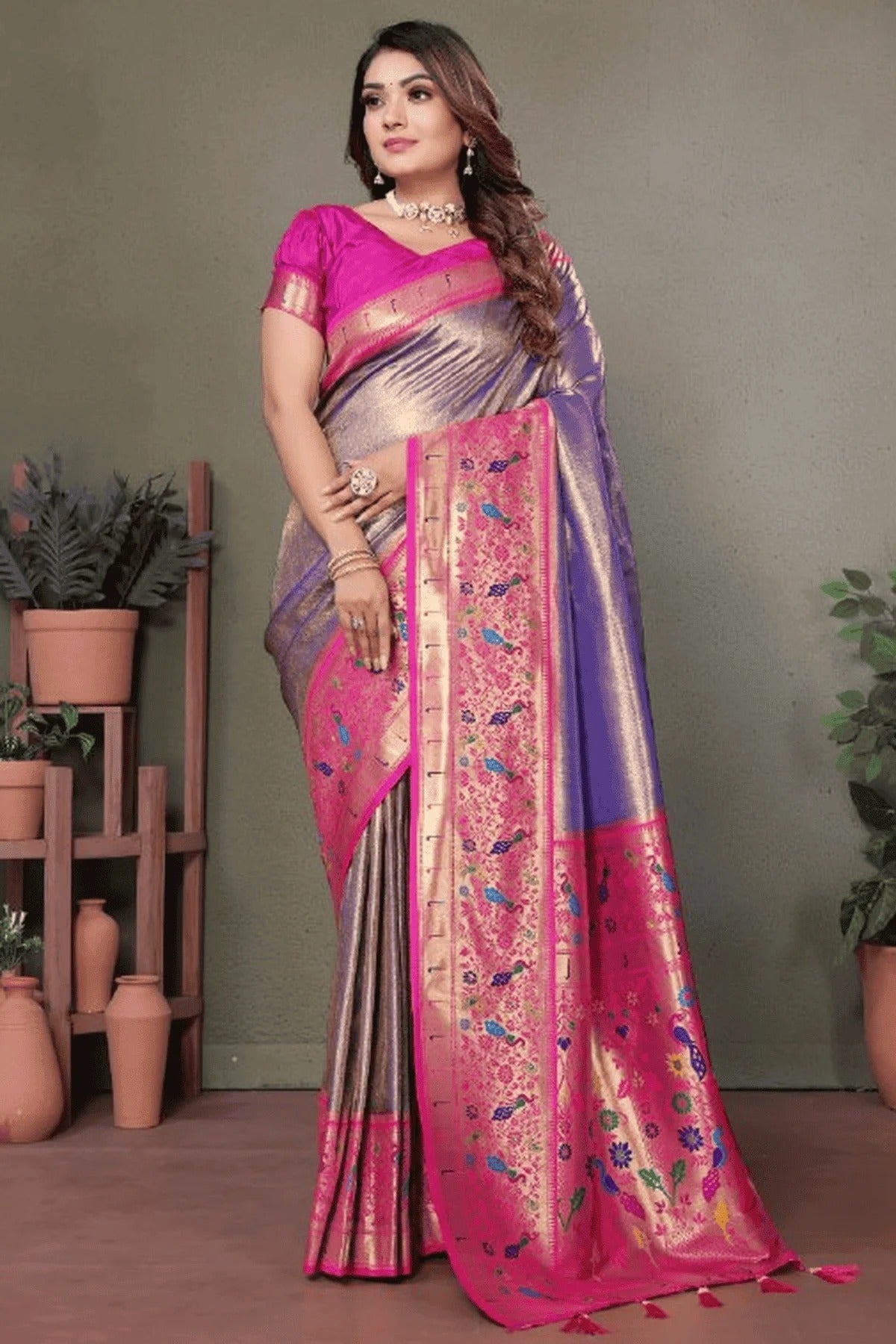 Purple Colour Woven Work Pure Banarasi Tissue Silk Traditional Saree SD1250272