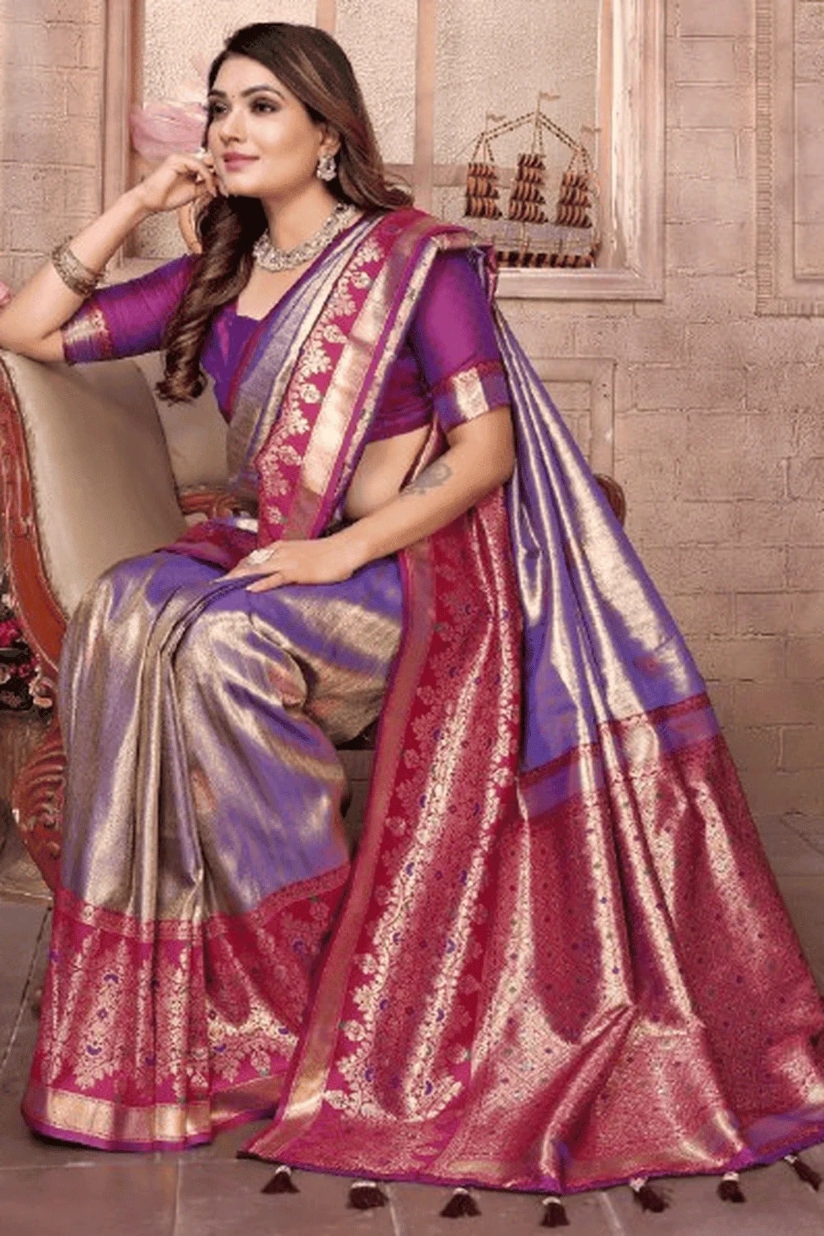 Purple Colour Woven Work Pure Banarasi Tissue Silk Traditional Saree SD1250289 A