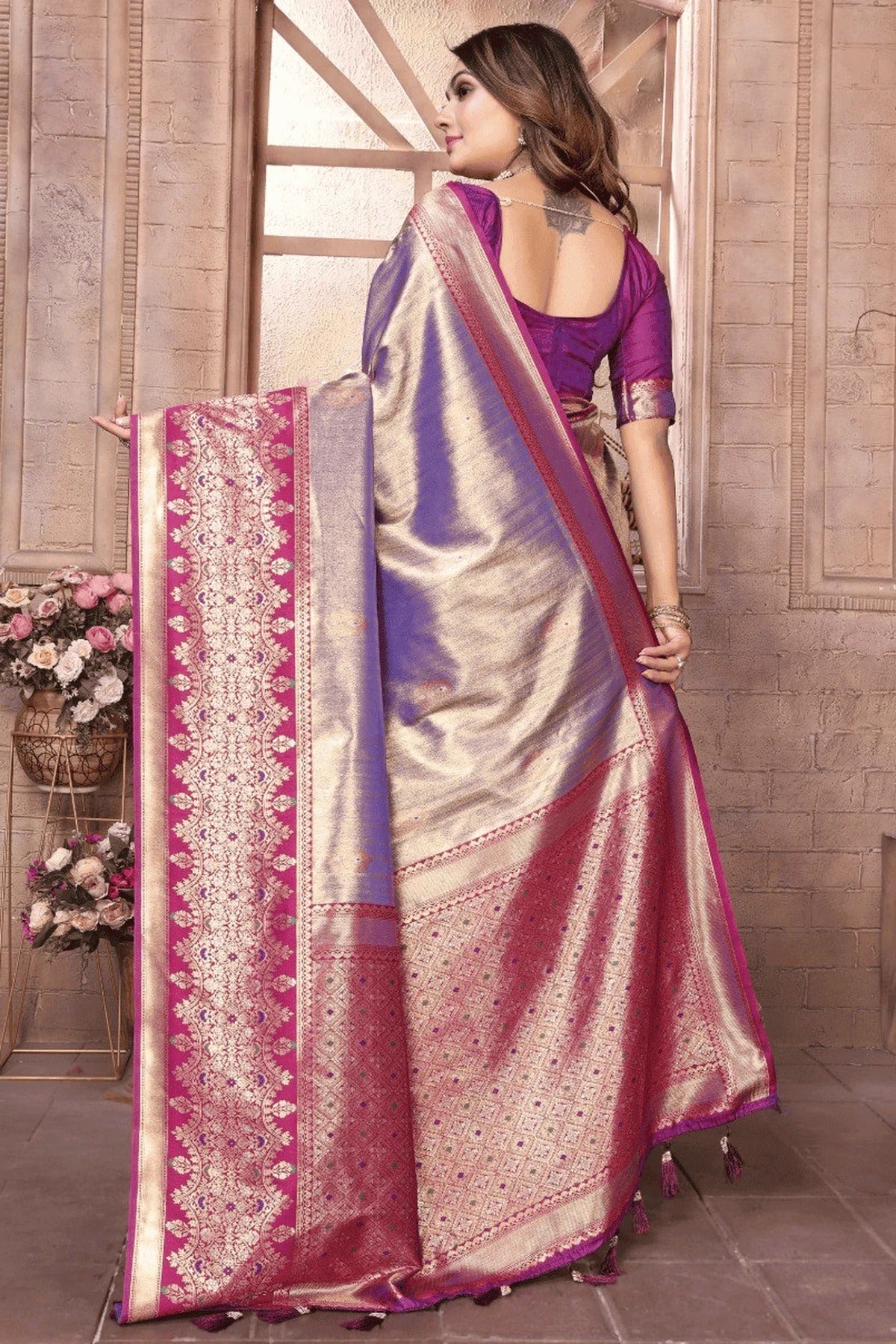Purple Colour Woven Work Pure Banarasi Tissue Silk Traditional Saree SD1250289 B