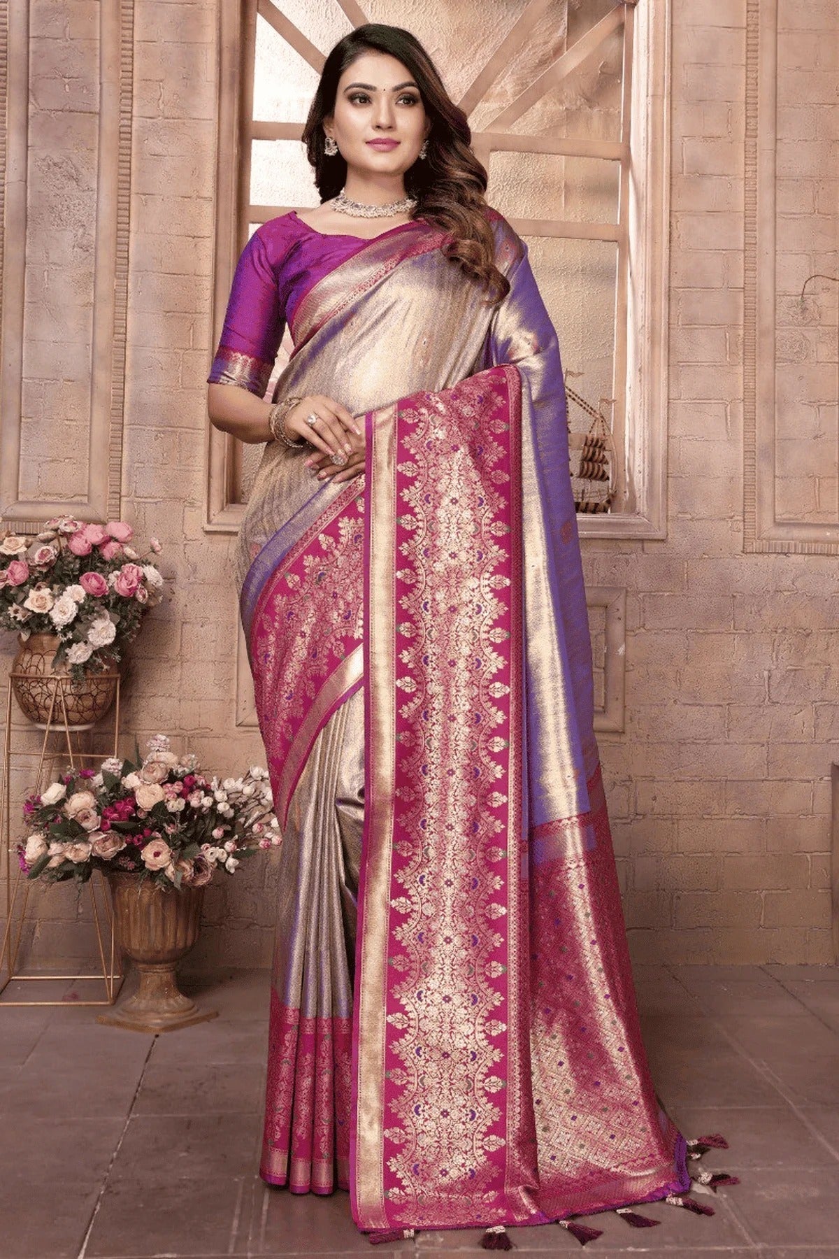 Purple Colour Woven Work Pure Banarasi Tissue Silk Traditional Saree SD1250289