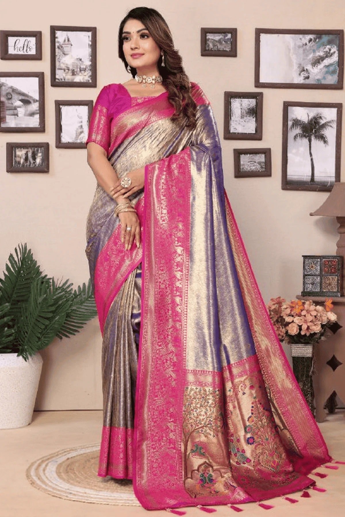 Purple Colour Woven Work Pure Banarasi Tissue Silk Traditional Saree SD1250309