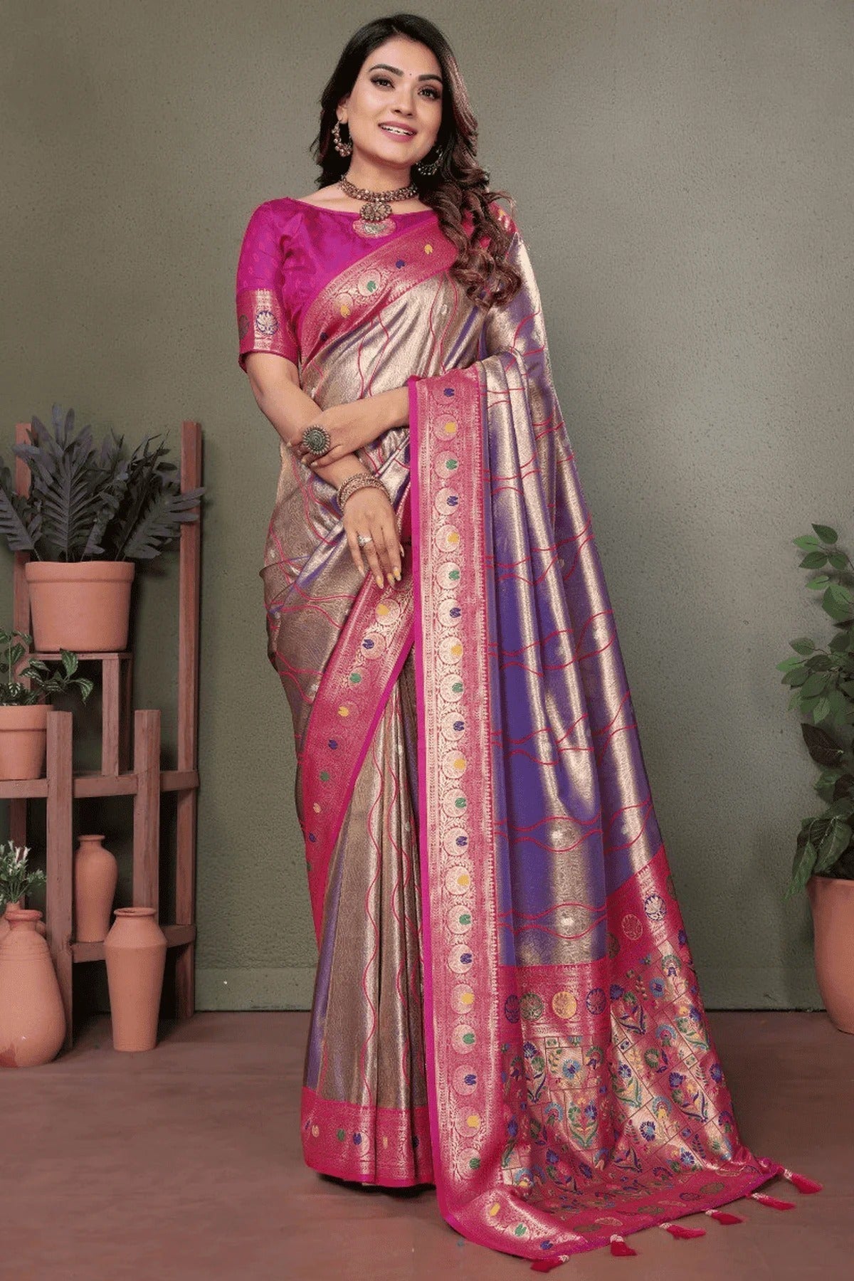 Purple Colour Woven Work Pure Banarasi Tissue Silk Traditional Saree SD1250320