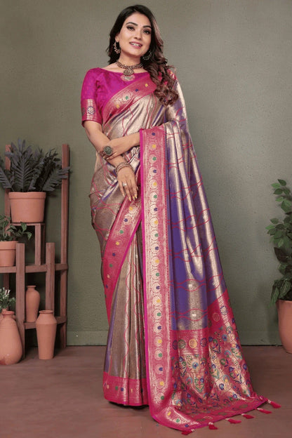 Purple Colour Woven Work Pure Banarasi Tissue Silk Traditional Saree SD1250320