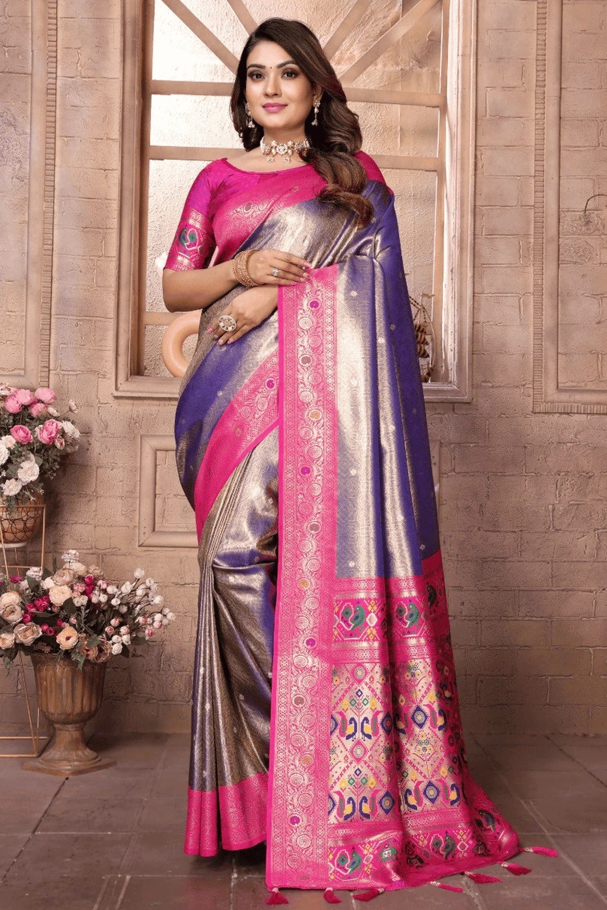 Purple Colour Woven Work Pure Banarasi Tissue Silk Traditional Saree SD1250333