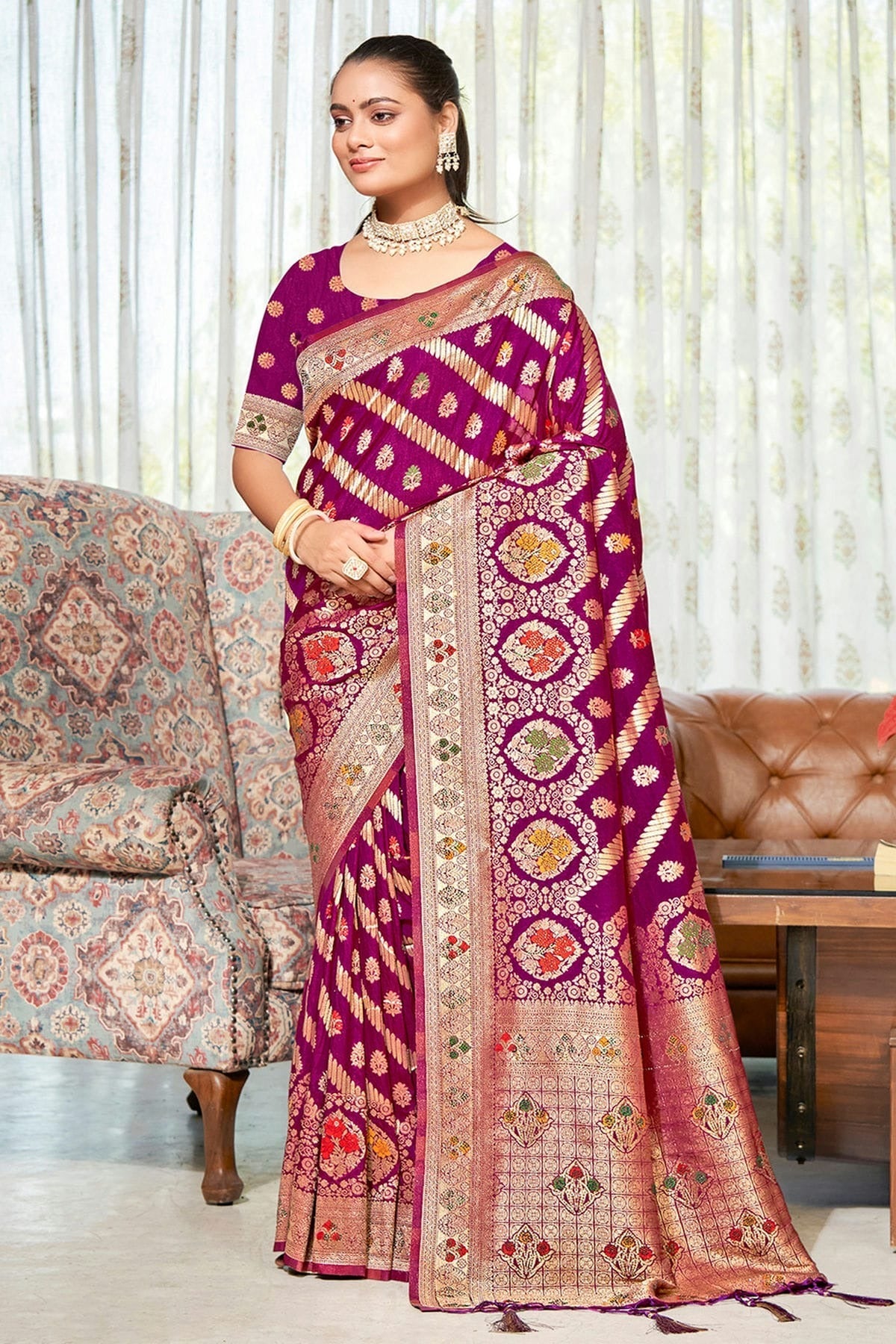 Purple Colour Woven Work Silk Saree SD1102311