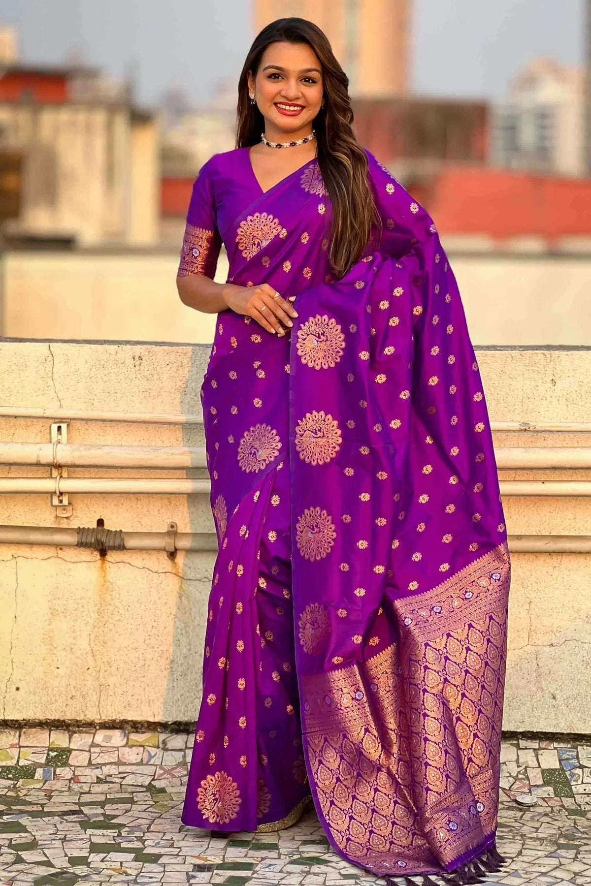 Purple Colour Zari Work Moonga Silk Traditional Sarees SD1113348