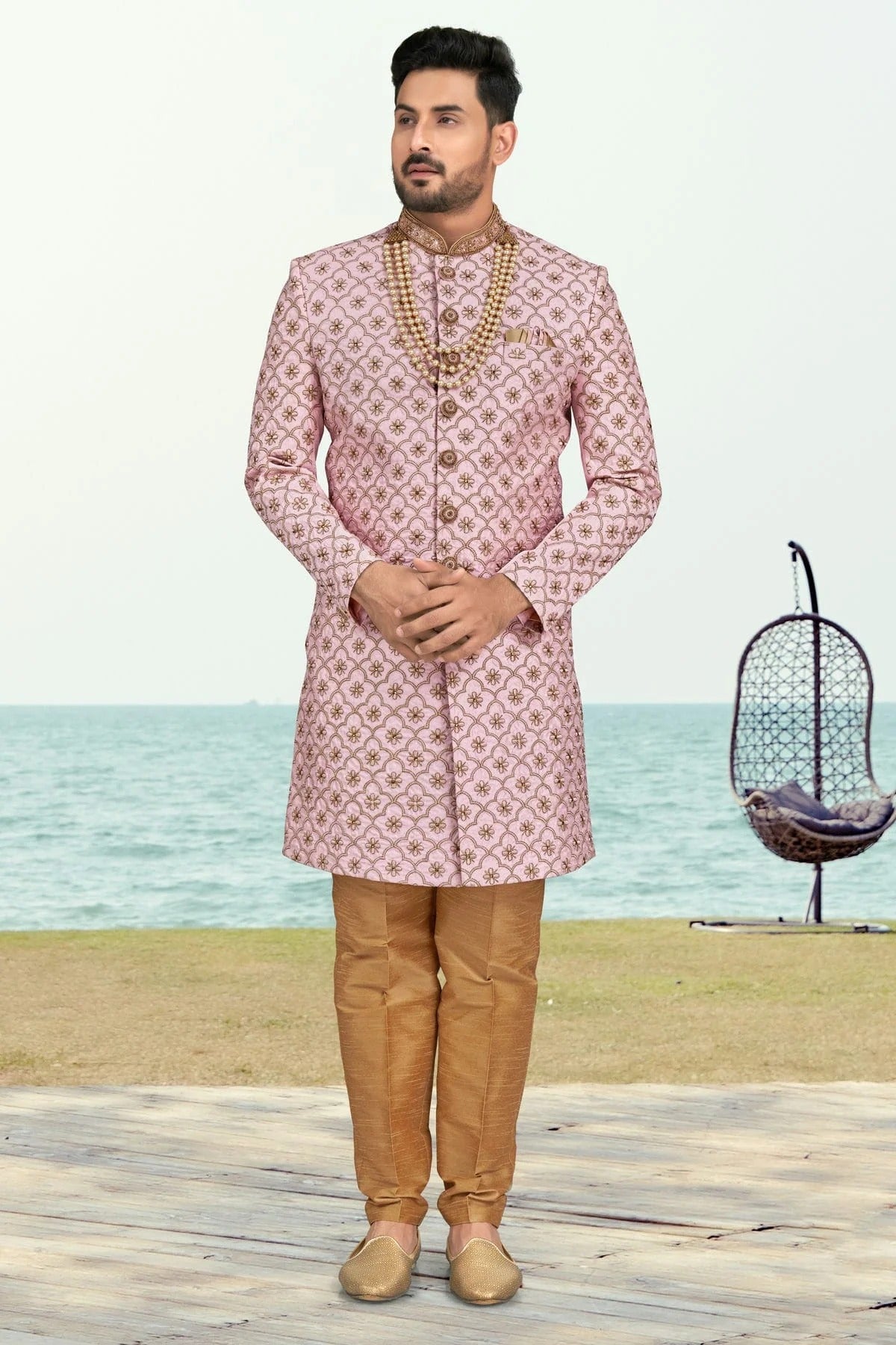 Purple Pink Colour Kora Shine Silk Sherwani SH1040522