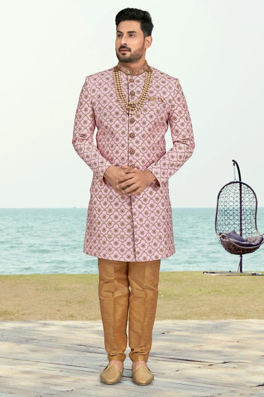 Purple Pink Colour Kora Shine Silk Sherwani SH1040522