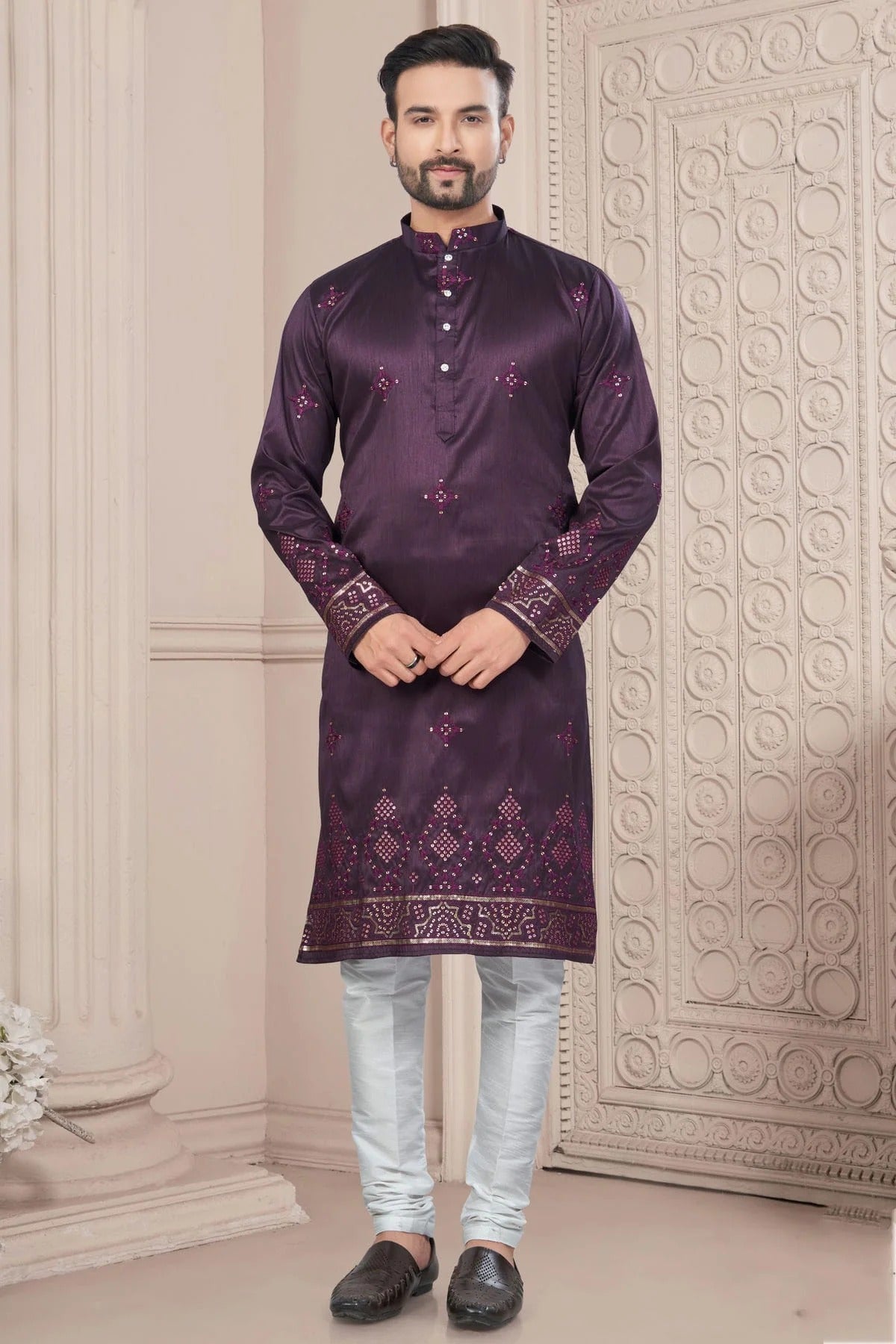 Purple Pure Silk Kurta Pajama KP1040695