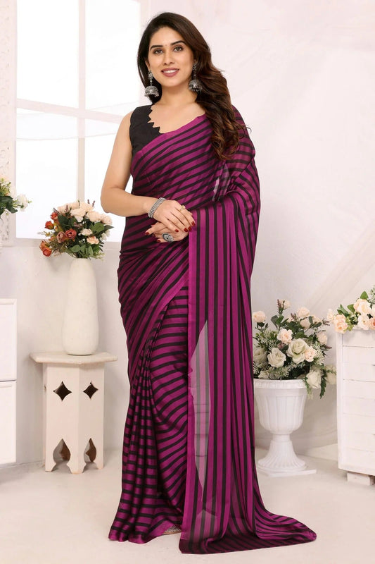 Purple and Black Colour Georgette Ready To Wear Saree SD1180035