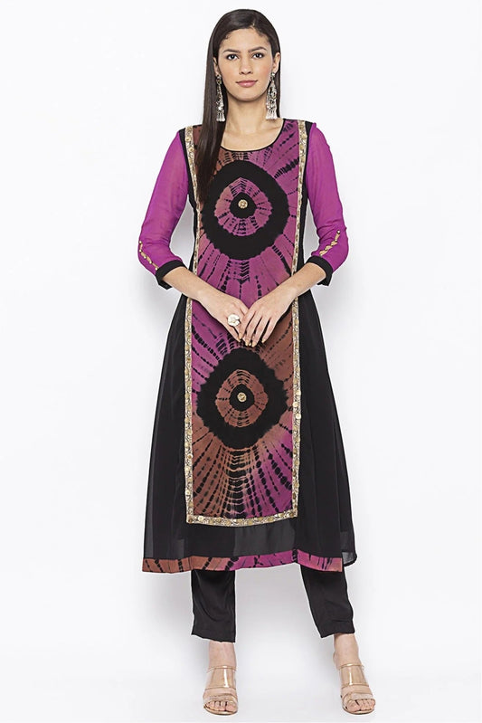 Purple and Black Colour Plus Size Georgette Embroidery Kurta Set KR1070672