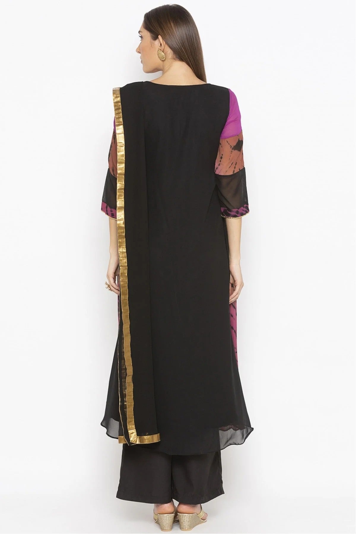 Purple and Black Colour Plus Size Georgette Embroidery Palazzo Pant Suit BW1070298 A