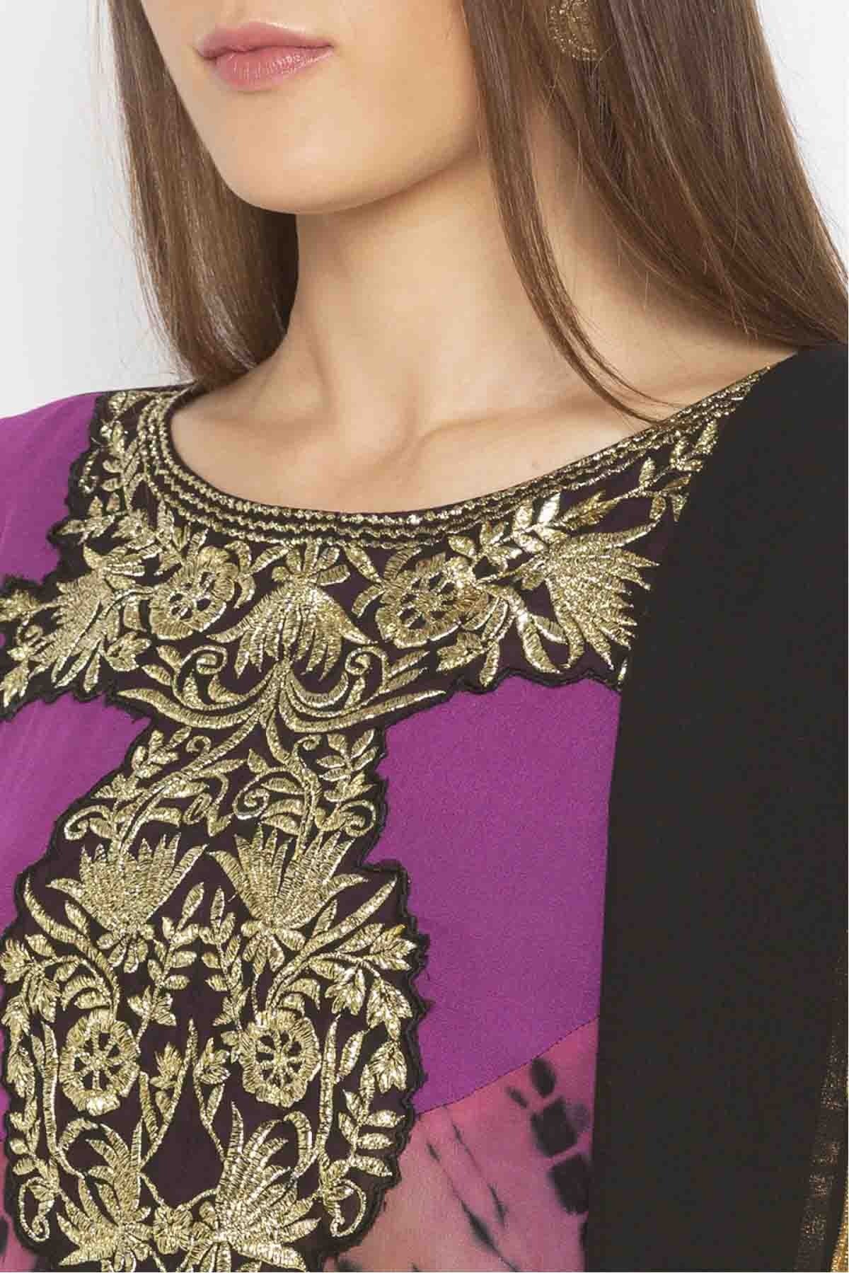Purple and Black Colour Plus Size Georgette Embroidery Palazzo Pant Suit BW1070298 B