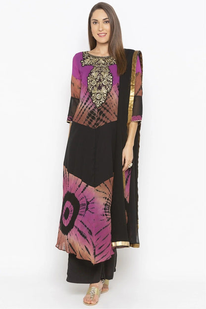 Purple and Black Colour Plus Size Georgette Embroidery Palazzo Pant Suit BW1070298