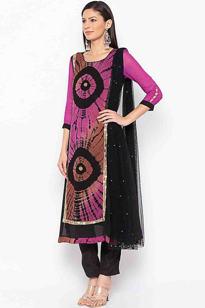 Purple and Black Colour Plus Size Georgette Embroidery Pant Style Suit BW1070314 A